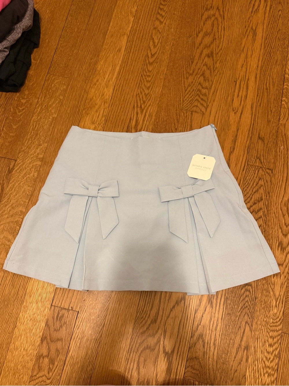 NWT Altar'd State Light Blue Mini Skirt with Front Bows